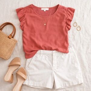 LOFT Coral Ruffle Sleeve Women's Top